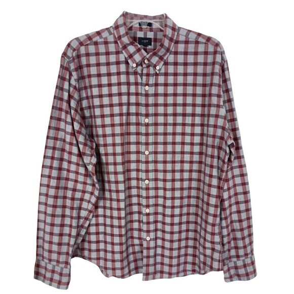*2/$25* Crew Mens Shirt XL Slim Button Down Long Sleeve Cotton Gray Red Check - Picture 1 of 6